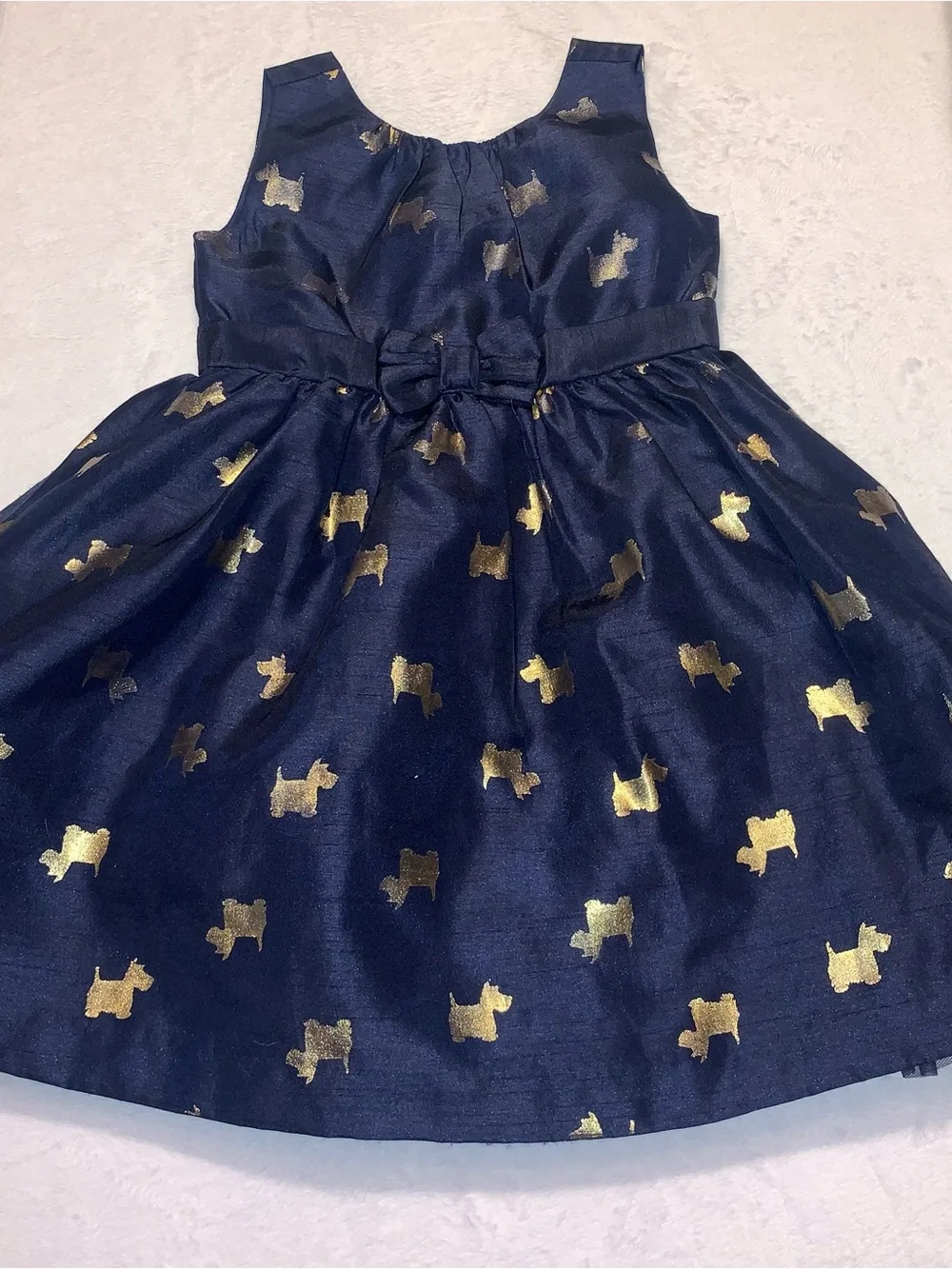 Gymboree Girls Navy Blue and Gold Foil Lined Scottie Dog Dress Size 2T